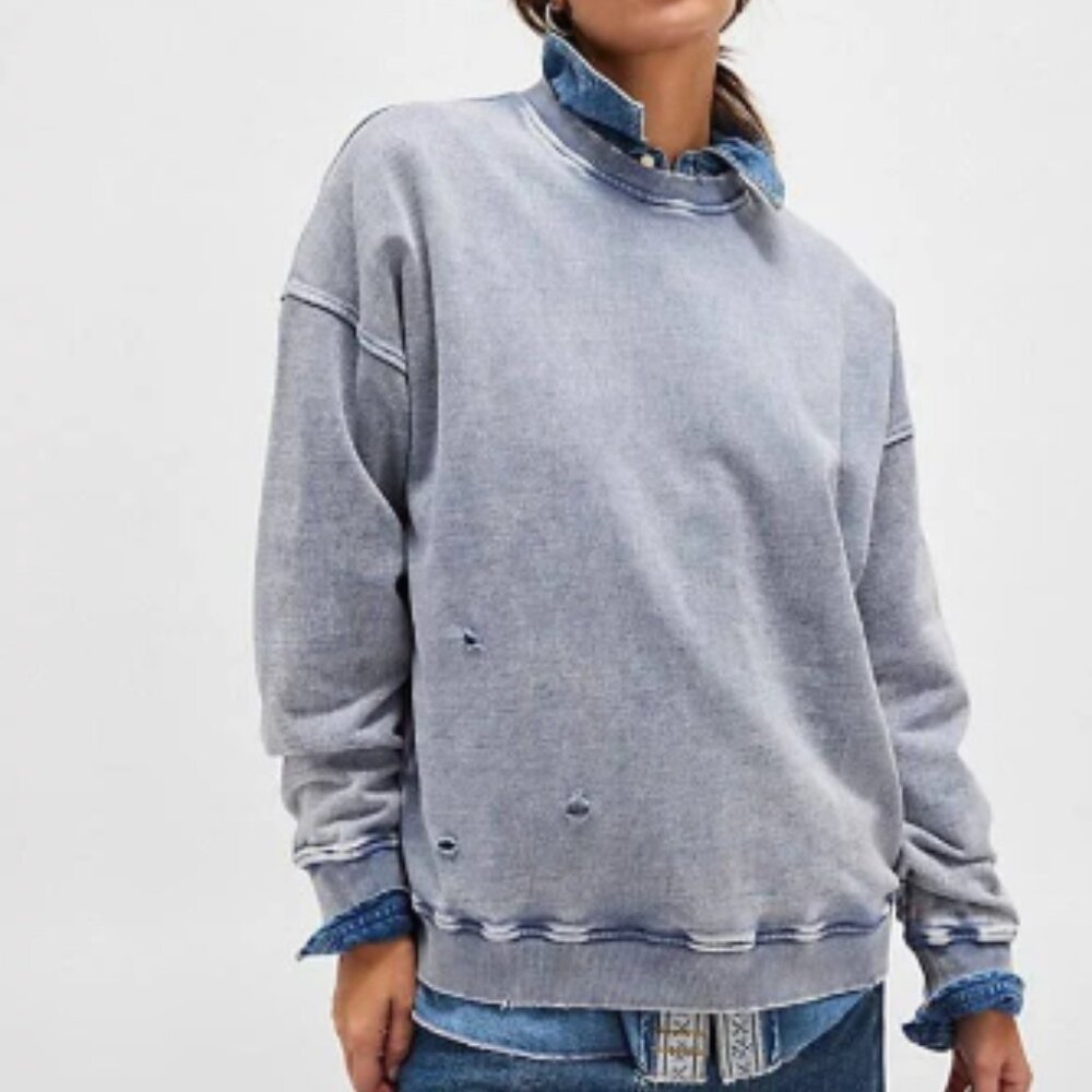 Free People Snow Washed Destroyed Crew